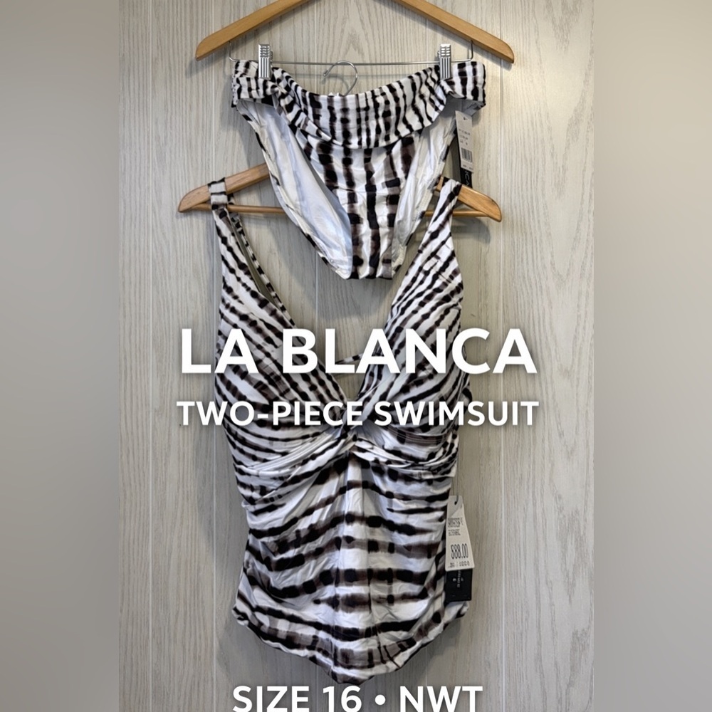 La Blanca Two-Piece Swimsuit Black White Tie-Dye Size 16 NWT